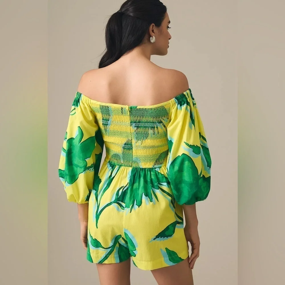 NWT Plenty by Tracy Reese Off-The-Shoulder Smocked Romper bu Anthropologie